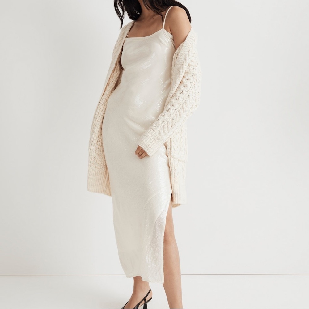 Madewell x Aimee Song Alabaster Sequin Slip Maxi Dress – Elegant Party Gown
